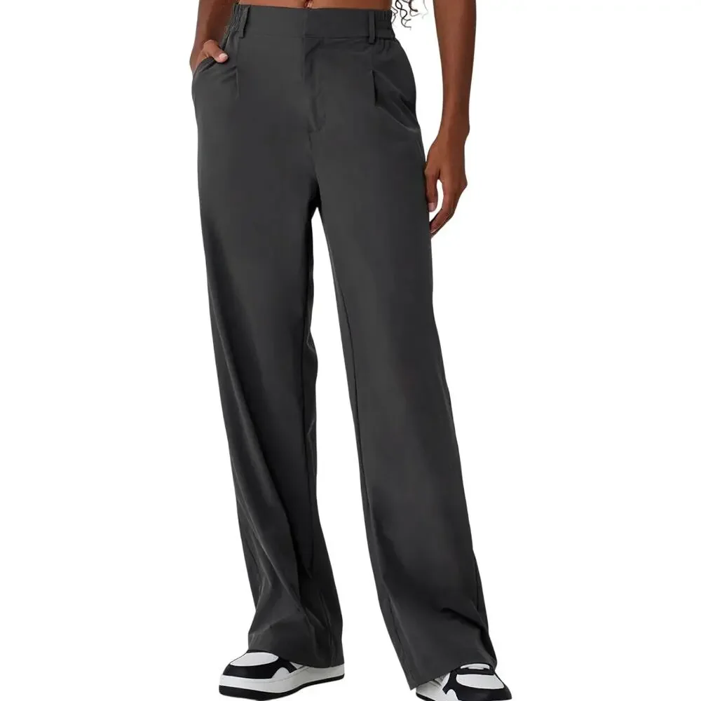Alo Pursuit Trousers Pants High-Waist Pleats Modern Fit Wide Anthracite 2X